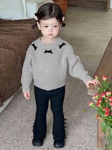 DAZY Pullover à col rond, manches longues pour bébé fille avec décoration de nœud