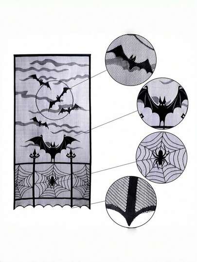 Goth 1pc Halloween Bat Door Curtain ,Black Lace Spider Web Bat Door Curtain,Curtain Holiday Gifts,Home Decor,Holiday Decorations