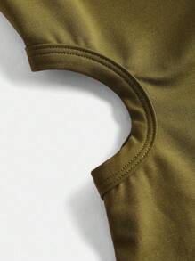 Maija Olive Green Cutout Single Shoulder Strap Women's Tank Top, Casual Design Festival Comfy Versatile For Spring & Summer - Green - View 9