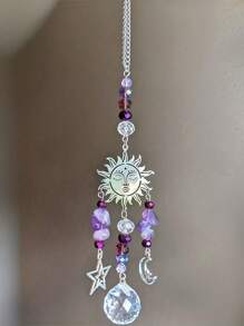SHEIN 1 Piece Of Amethyst Moon - Goddess Sun Catcher, Celestial Amethyst Moon And Stars, Christmas Ornaments, Car Decorations, Festival Event Party Decorations, Holiday Gifts.