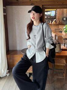 DAZY Sudadera holgada casual de manga larga y hombros caídos para mujer