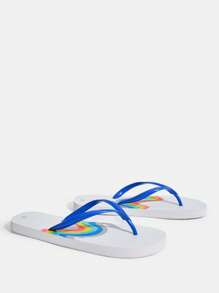 Women's Flip Flops, Comfortable Lightweight Soft Bottom Non-Slip Breathable Outdoor Casual Fashion Beach Sandals, Cute Rainbow Design