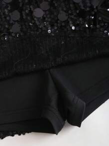 Sweetra Zweifarbiger Damen Rock mit eleganter Paillettenverzierung