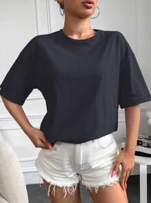 Cottnline 100% 纯棉 2 件套休闲宽松圆领短袖 T 恤，纯白色和米色，适合女士，完美的夏季百搭上衣 - 彩色 - 查看 4