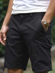 Manfinity Homme Shorts décontracté polyvalents de couleur unie à grande poche pour hommes