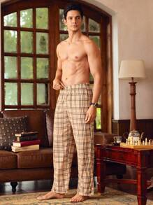 EverLounge Men's Plaid Straight-Leg Pants For Loungewear - Khaki - View 2