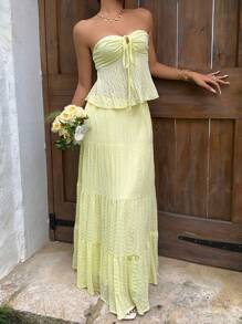 Lyxana Women's Tie Front Halter Top And Flowy Skirt Vacation Fashion Set - Yellow - View 3