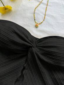 SHEIN Tween Girl Casual Minimalist Comfortable Asymmetrical Hem Cropped Tank Top - Black - View 3