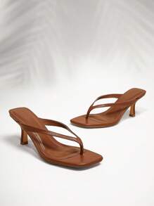 SHUZIA 女士时尚日常百搭人字拖高跟凉鞋 - 紫紅色 - 查看 2