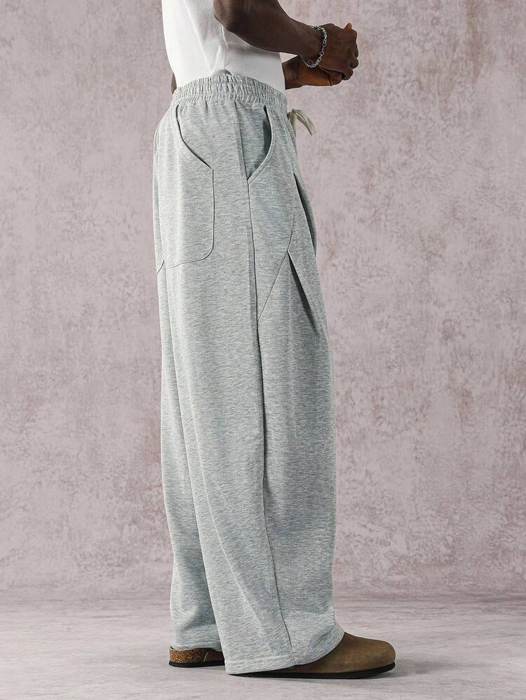 Manfinity Hypemode Quần nỉ nam màu trơn có dây rút ở eo, túi rộng rãi, thường ngày - Xám - Xem 6