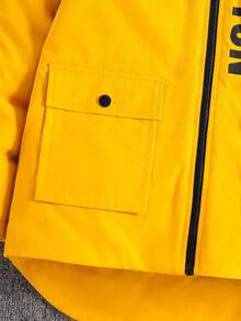 SHEIN Kids Tween Boys Casual Hooded PU Leather Tape Thick Zip-Up Parka Coat, Winter Coat Kids Coat Girls Winter Coat Girls Jacket With Hood Yellow Coat For Girls Tween Girls Coat First Day Of School, Start Of School Season  Winter Autumn Boys Boy Kids Boys Kids Boy Teen Boys Fall - Yellow - View 7