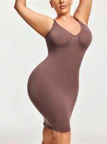 SHAPORA Vestido de tirantes ajustado de color liso para mujer de talla grande
