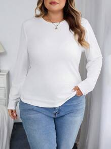 SHEIN CURVE+ Curve Plus Size/Autumn Clothes /Fall Women Clothes/Winter Clothes For Women/Winter ClothesPlus Size Casual Long Sleeve Basic T-Shirt, Fall 2025 Back To School Collection