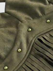 SHEIN MOD Plus Size Vintage Army Green Suede Tassel Halter Neck Top - Army Green - View 4