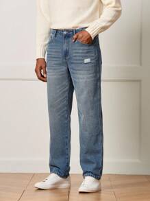 Manfinity CityGents 男士浅蓝色休闲直筒牛仔裤 - 淺色水洗藍 - 查看 1