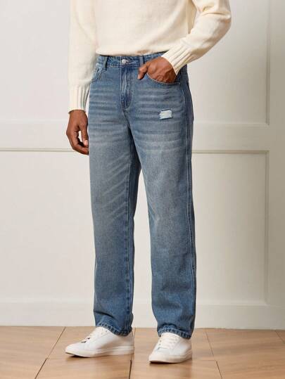 Manfinity CityGents 男士浅蓝色休闲直筒牛仔裤