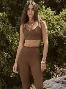 Aralina Leisurwear Ruffle Trim Sleeveless High Waisted Workout Crop And Legging Two Pieces Set - Brown - View 4