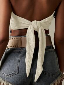 MISSGUIDED 水晶装饰抹胸短款上衣露肩夏季节日针织系带波西米亚风西部风时尚流苏细节沙滩装 - 白色 - 查看 7