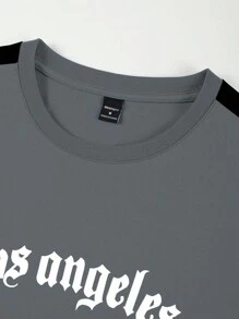 Manfinity Roughcore Men's Letter Print Short Sleeve T-Shirt And Shorts Set Men Two Pieces Set Men Two Pieces Short Sets Men 2 Pieces Short Set