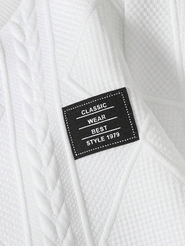 SHEIN 小男孩休闲时尚百搭舒适纹理面料字母标志圆领长袖 T 恤，适合男孩日常生活场合，秋冬季 - 白色 - 查看 4