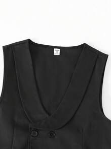 3pcs Teen Boy Gentleman Suit Set: Sophisticated Black Blazer Jacket + Slim Fit Double-Breasted Vest + Elegant Trousers. High-End Formal Suit Set Suitable For Birthday Party, Gala, Performance, Hosting, Wedding Season, Graduation Fall Winter - Black - View 7