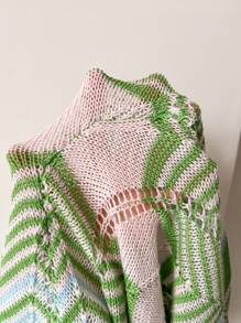 Firerie Color-Block Hollow Out Mini Bodycon Knitted Dress - Multicolor - View 6