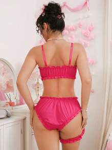 SHEIN 3 pièces/Set Lingerie sexy avec soutien-gorge sans fil, shorts et porte-jarretelle pour une jambe - Rose vif - Voir 2