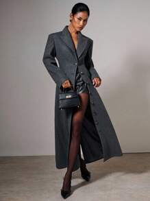 COSMINA Fall Women Clothes Women's Long Padded Shoulder Slim Straight Woolen Suit, For Autumn/Winter,Work Wear Women ,Halloween Costume,Business Casual Woman - Grey - View 4