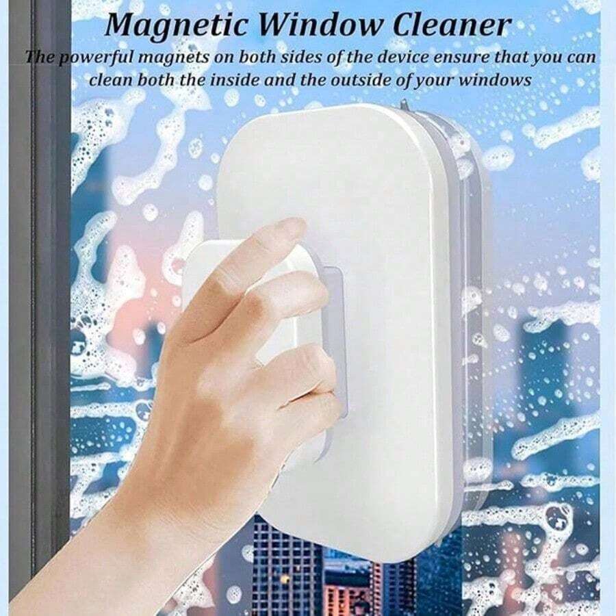1 PIEZA Limpiador de ventanas magnético fuerte de doble cara con limpieza sincronizada, alta eficiencia para eliminar manchas, fácil de usar, conveniente para la limpieza de ventanas de vidrio en el hogar y la oficina, herramienta de limpieza doméstica - Blanco - Ver 1