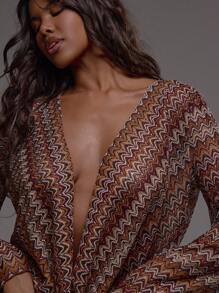 Musera Resort 超大围脖前长袖纹理图案钩针条纹迷你连衣裙波西米亚风节日度假沙滩装夏季度假可爱优雅伊维萨岛