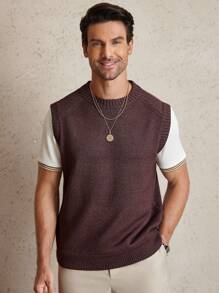 Manfinity Homme 全新时尚拼布设计休闲百搭男士背心 - 咖啡棕 - 查看 4