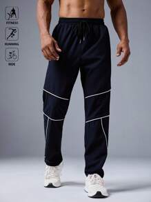 Manfinity Sport Polished Men's Contrast Color Trim Outdoor Sport Pants Sweat-Wicking Lightweight Comfortable Running Muscle Minimalist Design Slim Fit For Workout Joggers Gymwear - Navy Blue - View 6