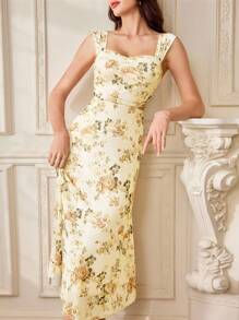 Vintamour 复古优雅女装 花卉印花 休闲节日 鱼尾裙 女式夏季服装 女式夏季连衣裙 舞会礼服 毕业礼服 夏季服装 婚礼宾客礼服 女士度假服装 女士婚纱 度假服装 女士毕业礼服 优雅复活节礼服 女士优雅花卉连衣裙 节日服装 乡村音乐会服装 婴儿洗礼礼服 巡航服装 女士早午餐服装 母亲节礼服 - 黃色 - 查看 1