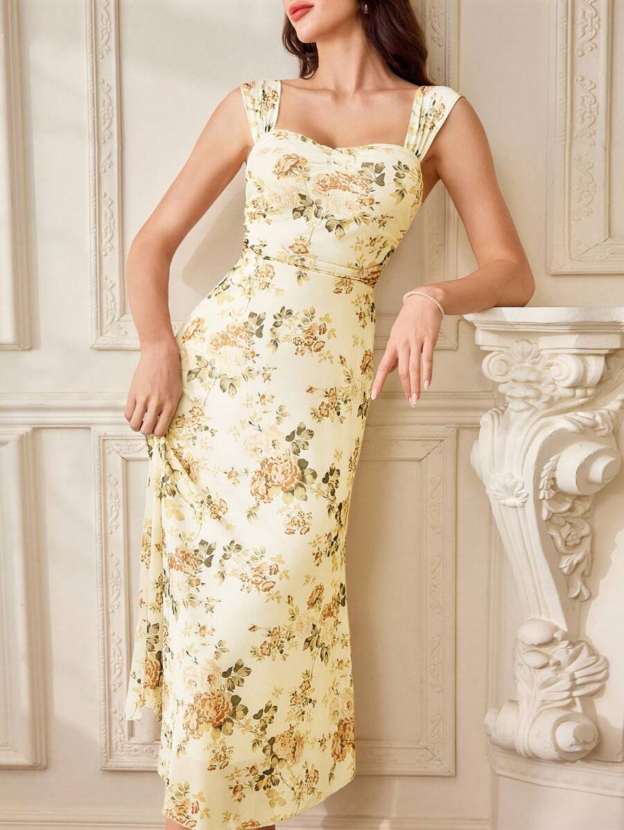 Vintamour 复古优雅女装 花卉印花 休闲节日 鱼尾裙 女式夏季服装 女式夏季连衣裙 舞会礼服 毕业礼服 夏季服装 婚礼宾客礼服 女士度假服装 女士婚纱 度假服装 女士毕业礼服 优雅复活节礼服 女士优雅花卉连衣裙 节日服装 乡村音乐会服装 婴儿洗礼礼服 巡航服装 女士早午餐服装 母亲节礼服 - 黃色 - 查看 1