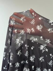 Solflare 大码女式夏季假日黑色网眼碎花印花 V 领蝴蝶结连衣裙 - 黑與白 - 查看 7