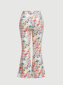 SHEIN MOD 大码女式花卉印花休闲喇叭牛仔裤 - 彩色 - 查看 2