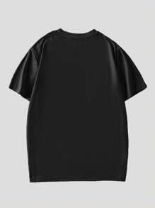 Manfinity Dauomo 男式常规款“我的女朋友打败了我”趣味关系图案 T 恤，男女通用厚棉休闲新奇玩笑 T 恤，男友礼物，超大简约短袖 - 黑色 - 查看 2