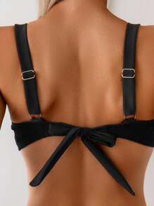 Swim Basics Bộ bikini 2 mảnh ren buộc lưng gợi cảm cho nữ màu đen, mùa hè - màu đen - Xem 5