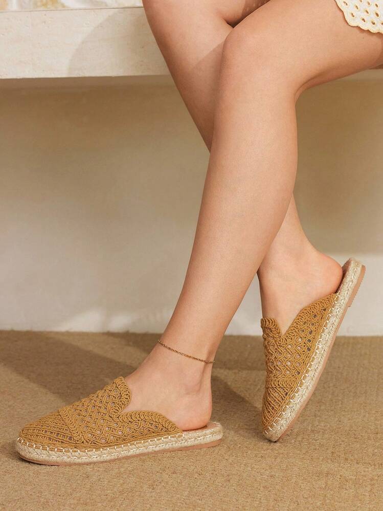 Styleloop Women's Thick Bottom Waterproof Platform Wedge Hollow Woven Closed Toe Slip-On Shoes - Brown - View 6