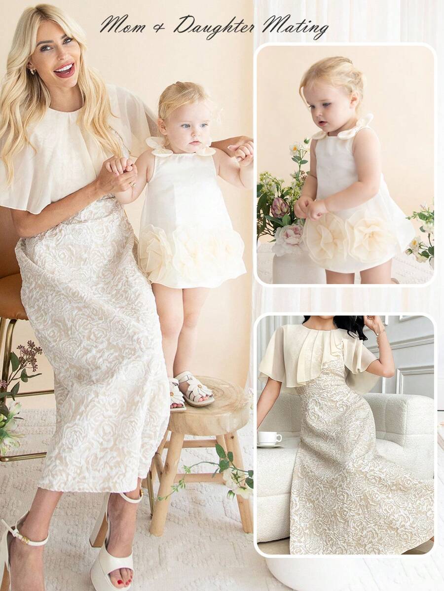 可爱优雅的杏色花朵蝴蝶结无袖女婴连衣裙 - 杏色 - 查看 1