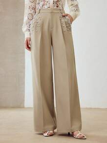 MOTF PREMIUM FAUX PEARL DETAIL PRESS CREASE SUIT PANTS - Khaki - View 6