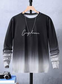 1pc Teenager's Fashionable Ombre Print Round Neck Casual T-Shirt, Suitable For Daily, Outdoor And Commuting Wear, Spring/Autumn Chic Outfits For Autumn/Winter Fall