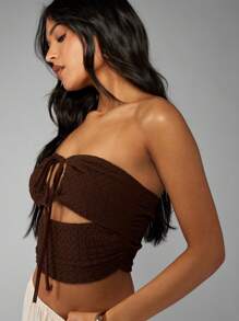 MISSGUIDED Textured Ruched Halter Crop Top Bustier Corset Style Evening Party Club Bandeau Summer Beach Tank Festival Bralette Resort Wear Chic Essential - Coffee Brown - View 6