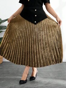 Modelyn Váy xếp ly thanh lịch tông vàng cao cấp cho nữ cỡ lớn - Vàng - Xem 3