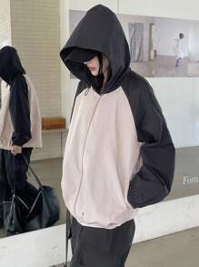 DAZY Women's Contrast Color Hooded Loose Street Style Casual Jacket,Fall Women Clothes - Grey - View 6