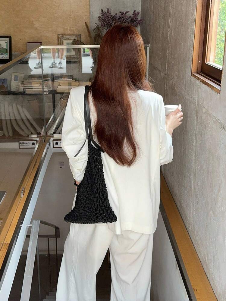 2Pcs Set Women Casual Loose Solid Color Top And Pants, Lapel NeckLong Sleeve