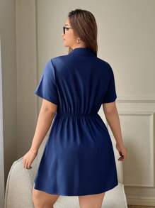 Solflare Plus Size Blue Short Sleeve Shirt Dress - Dusty Blue - View 2