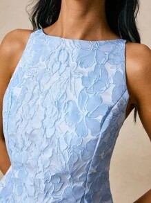 Women Floral Print Round Neck Sleeveless Short Casual Elegant Dress, Summer - Blue - View 3