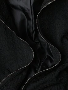 SHEIN LUNE 大码女式黑色休闲拉链夹克，百搭日常外套 - 黑色 - 查看 4