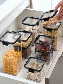 SHEIN 透明塑料食品储存盒，带密封盖 - 厨房食品储藏收纳盒，可冷冻，不建议用于洗碗机/微波炉 - 彩色 - 查看 5